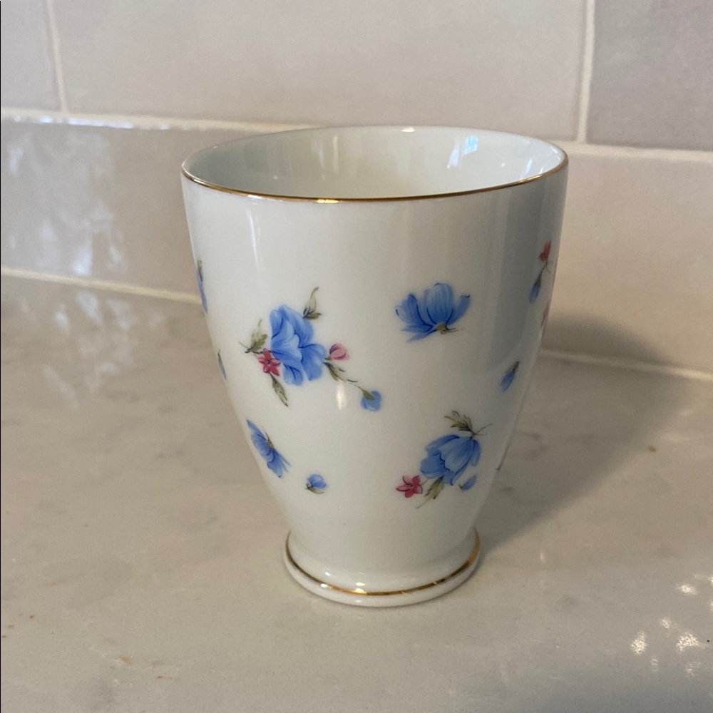 Floral Porcelain Cup with Blue and Gold Accents RARE